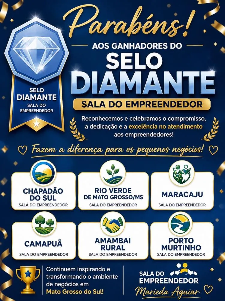 Rio Verde (MS) conquista Selo Diamante através da Sala do Empreendedor e se destaca no apoio ao empreendedorismo